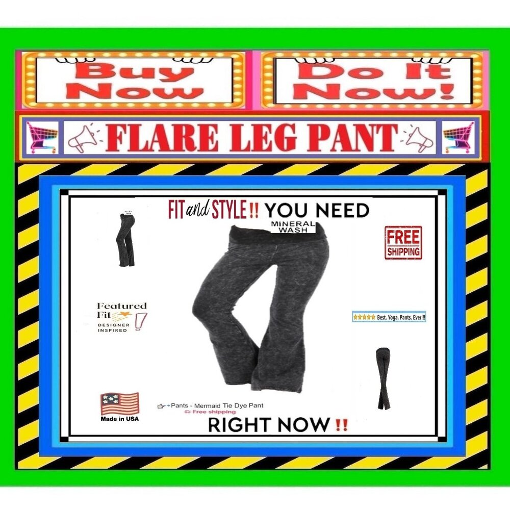 🛑 BOTTOM Fold Over FLARE LEG ➕ LEGGING 🆒 PANT High Waist Mineral Wash BUY NOW❗